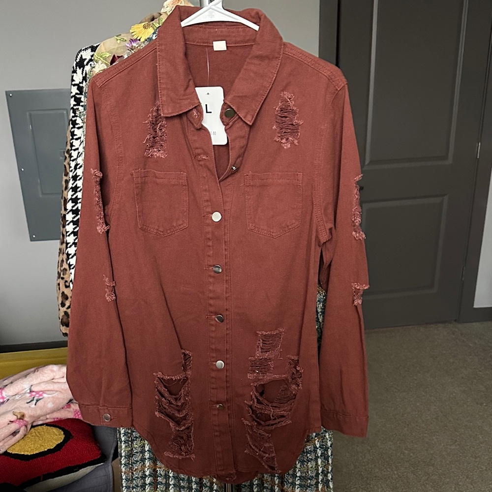 Distressed Rust Button-Up Shirt